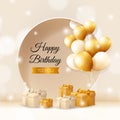 Happy birthday background design with realistic bunch of flying golden balloons Royalty Free Stock Photo