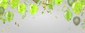 Happy Birthday background with green balloons, confetti and ribbons. Vector illustration Royalty Free Stock Photo