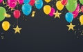 Happy Birthday background with set of colorful balloons, multicolored pennants and confetti on white backdrop Royalty Free Stock Photo