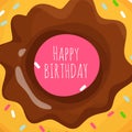 Happy Birthday background with sweet cartoon donut