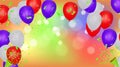 Happy Birthday Backgrounds Grand opening ceremony vector banner. Realistic glossy balloons, confetti