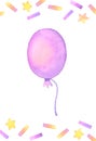 Happy Birthday ballon hand painted watercolor card.