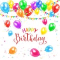 Happy Birthday and balloons with pennants and confetti Royalty Free Stock Photo