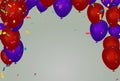 Happy Birthday balloons red and purple celebration background with confetti