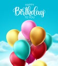 Happy birthday balloons vector design. Birthday text with colorful bunch of flying balloon Royalty Free Stock Photo
