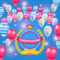 Happy Birthday baloons celebration poster vector illustration. Realistic 3d pink, stripped and dotted balloons