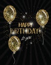 Happy Birthday banner with abstract gold air balloons