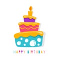 Happy birthday banner with abstract simple cute cake symbol vector design
