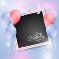 Happy birthday banner background with colorful balloons and frame party