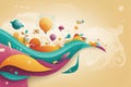 happy birthday banner with balloons, confetti and confetti, vector backgroundhappy birthday banner Royalty Free Stock Photo