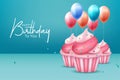 Happy Birthday banner with cake and balloons