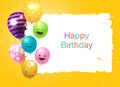 Happy Birthday banner card frame template with colorful balloons and copy space Royalty Free Stock Photo