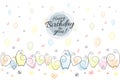 Happy birthday banner Amusing emotional cats on a festive background of balloons, flowers, hearts, spirals Drawing Sketch Backgrou