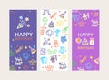 Happy Birthday Banner Poster Card Ad Vecrtical Set. Vector