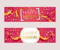 Happy birthday banner, vector illustration. Greeting card, gift tag, invitation to birthday party celebration or website Royalty Free Stock Photo