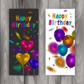 Happy birthday banners, set of banners with colorful realistic balloons, vector illustration Royalty Free Stock Photo