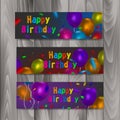 Happy birthday banners, set of banners with colorful realistic balloons, vector illustration Royalty Free Stock Photo