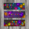 Happy birthday banners, set of banners with colorful realistic balloons, vector illustration Royalty Free Stock Photo
