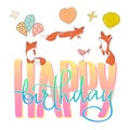 Happy Birthday. Beautiful greeting card, cute fox Royalty Free Stock Photo