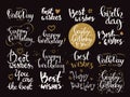 Happy birthday, best wishes handwritten vector lettering. Big collection isolated on black background. Royalty Free Stock Photo
