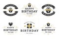 Happy birthday black luxury brutal vintage emblem and badge set for greeting card design vector flat Royalty Free Stock Photo