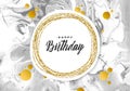 Happy Birthday Black Marble Texture Card. Shimmer Golden Banner Template on White Background. Vector Illustration Gold Royalty Free Stock Photo