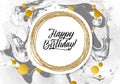 Happy Birthday Black Marble Texture Card. Shimmer Golden Banner Template on White Background. Vector Illustration Gold Royalty Free Stock Photo