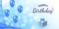 Happy birthday blue design with balloon, wavy veil