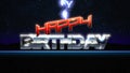 Happy Birthday with blue neon grid and thunderbolts