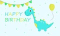 happy birthday, boy, dino, illustration, animal, dragon Royalty Free Stock Photo