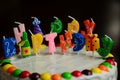 Happy birthday cake with candles on black background Royalty Free Stock Photo