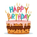 Happy Birthday Cake with candles illustration isolated on a white background Royalty Free Stock Photo