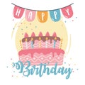 happy birthday cake candles and pennants celebration party cartoon Royalty Free Stock Photo