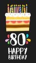 Happy Birthday cake card for 80 eighty year party
