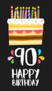 Happy Birthday cake card for 90 ninety year party Royalty Free Stock Photo