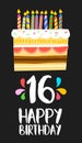 Happy Birthday cake card 16 sixteen year party