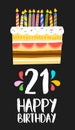 Happy Birthday cake card 21 twenty one year party Royalty Free Stock Photo