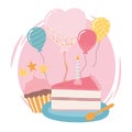 happy birthday cake cupcake balloons celebration party cartoon
