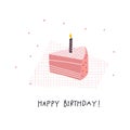 Happy Birthday cake illustration lettering card Royalty Free Stock Photo