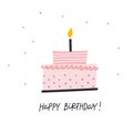 Happy Birthday cake illustration lettering card Royalty Free Stock Photo