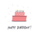 Happy Birthday cake illustration lettering card Royalty Free Stock Photo