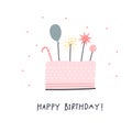 Happy Birthday cake illustration lettering card Royalty Free Stock Photo