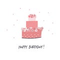 Happy Birthday cake illustration lettering card Royalty Free Stock Photo