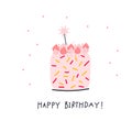 Happy Birthday cake illustration lettering card Royalty Free Stock Photo