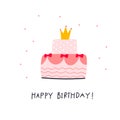 Happy Birthday cake illustration lettering card Royalty Free Stock Photo