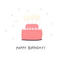 Happy Birthday cake illustration lettering card Royalty Free Stock Photo