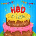 Happy birthday cake Illustration with text Royalty Free Stock Photo