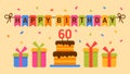 Happy Birthday. Cake with inscription 60 years. Greeting card