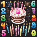 Happy Birthday cake, numbers and firework Royalty Free Stock Photo