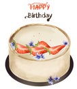 Happy birthday cake Vector watercolor. Sweet delicious dessert cards Royalty Free Stock Photo